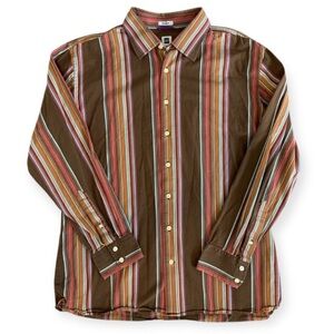 GAP Premium Y2K Striped Button Down Shirt Brown Multicolor